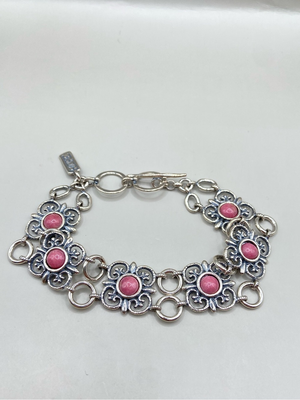 Didae Israel Sterling Silver Pink Rhodonite Floral Toggle Bracelet